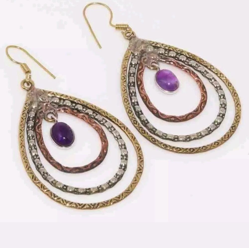 *$15 Sale* New Amethyst 925 Silver Earrings. - Picture 1 of 2